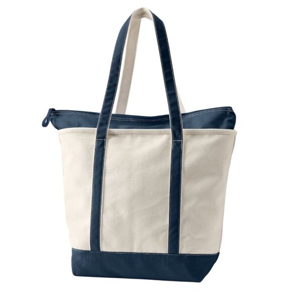 Lands End Large 5 Pocket Zip Top Long Handle Canvas Boat Tote Bag Radiant Navy - Picture 2 of 3